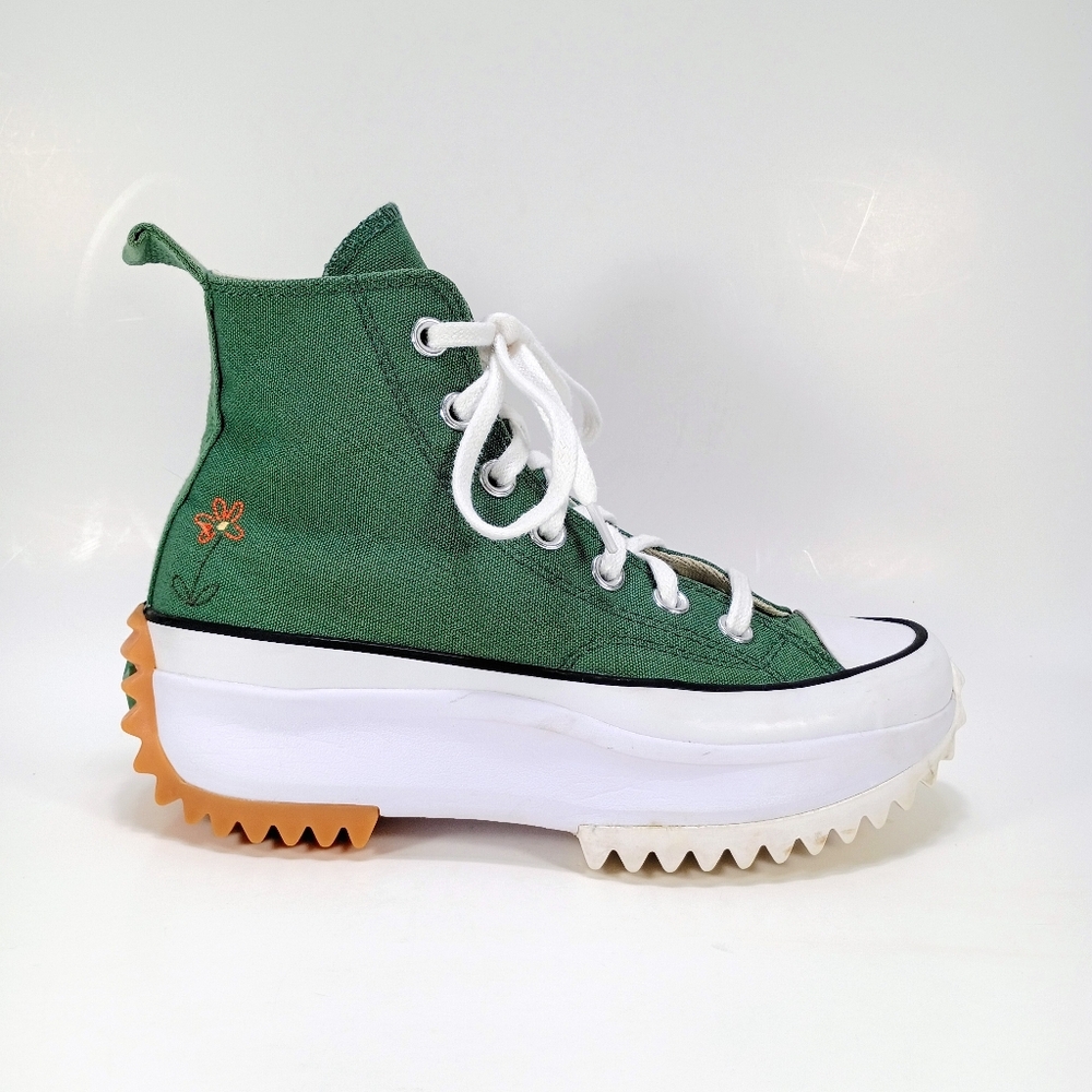CONVERSE Chuck Taylor Run Star Hike Hi Womens 5.5 Green Floral Embroidered Shoes - Picture 2 of 11